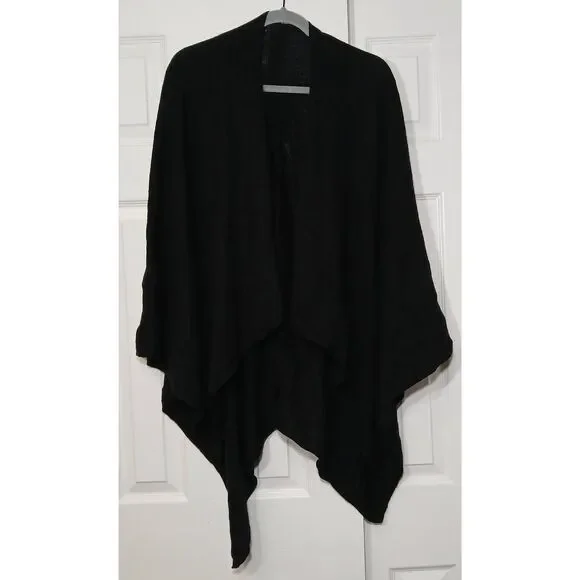 Womens xl one size fits all 100% cashmere lightweight poncho black throw shawl - Picture 8 of 8